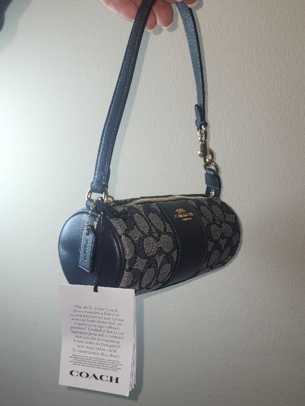 Coach Navy Blue Mini Nolita Signature Jaquard Print Canvas Clutch Wristlet Purse - Picture 3 of 12